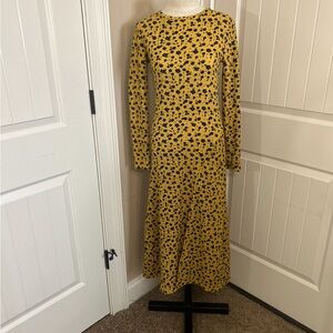 Divided Yellow/ Black Floral Long Sleeve Maxi Dress. Size Small.